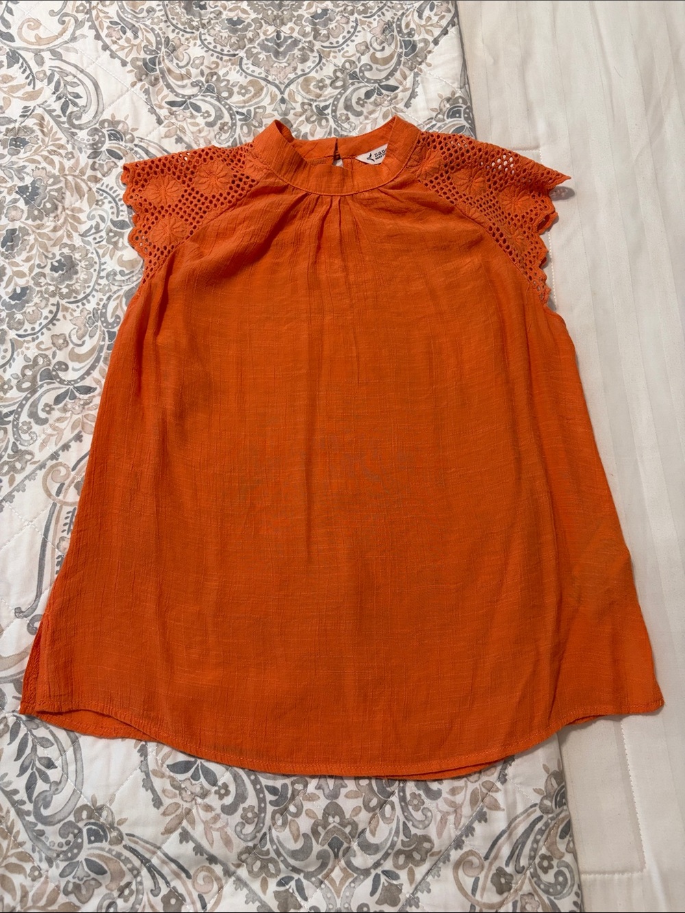 Nanette Lepore Orange Crochet-Sleeve Sleeveless Blouse